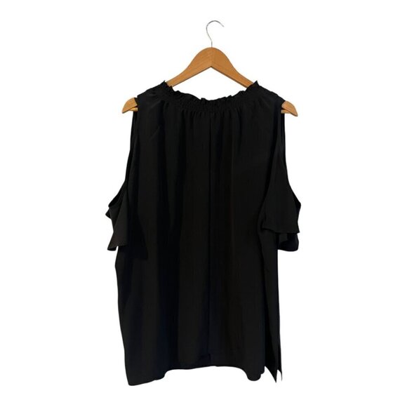 Rachel Rachel Roy Cold Shoulder Top Black Plus Size 2X Smocked V Neckline - Picture 2 of 4